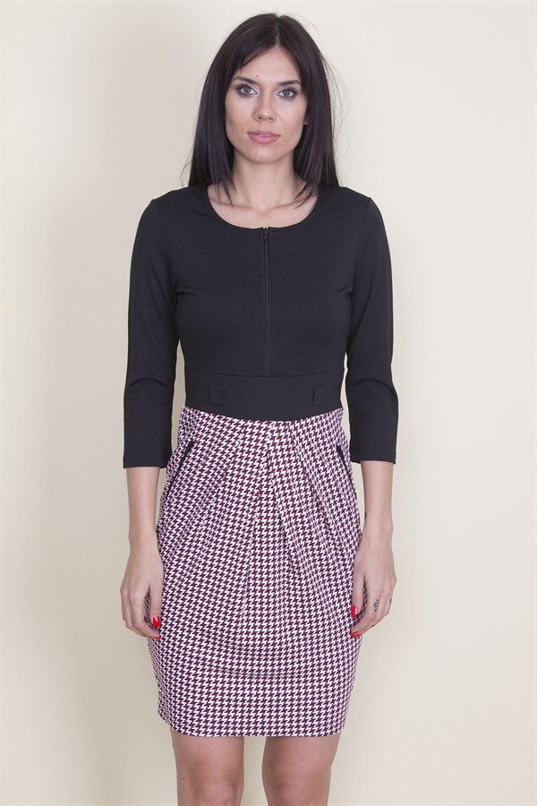 KADIN SİYAH FERMUAR DETAYLI ELBİSE