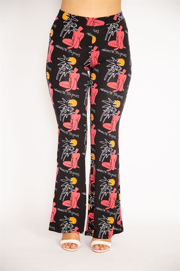 Kadın Renkli Geniş Paçalı Desenli Viskon Tayt 65N34885