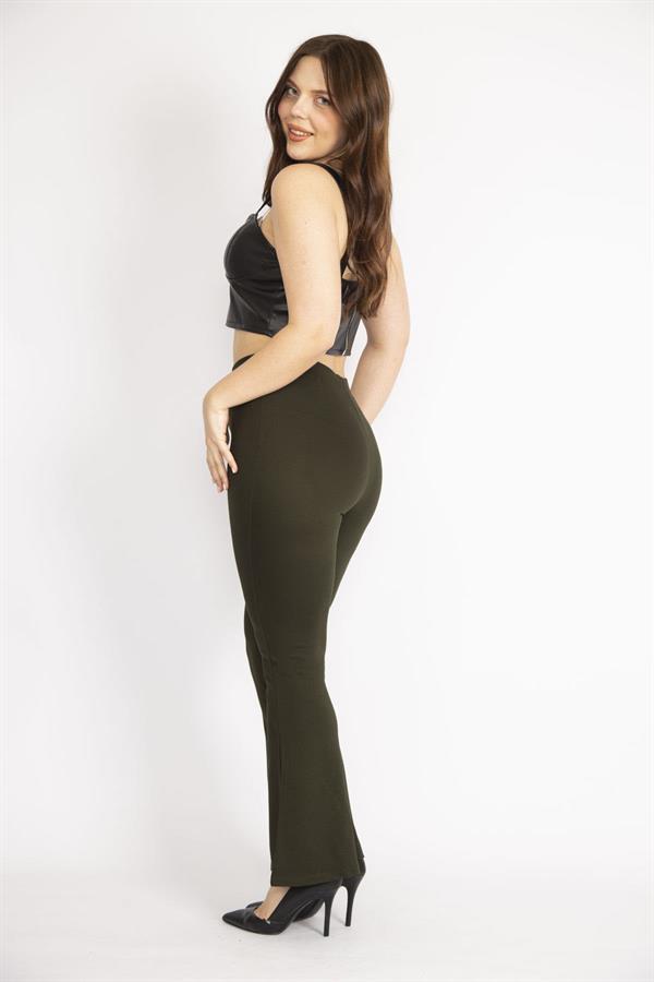 Kadın Haki Büyük Beden Geniş Paçalı Tayt