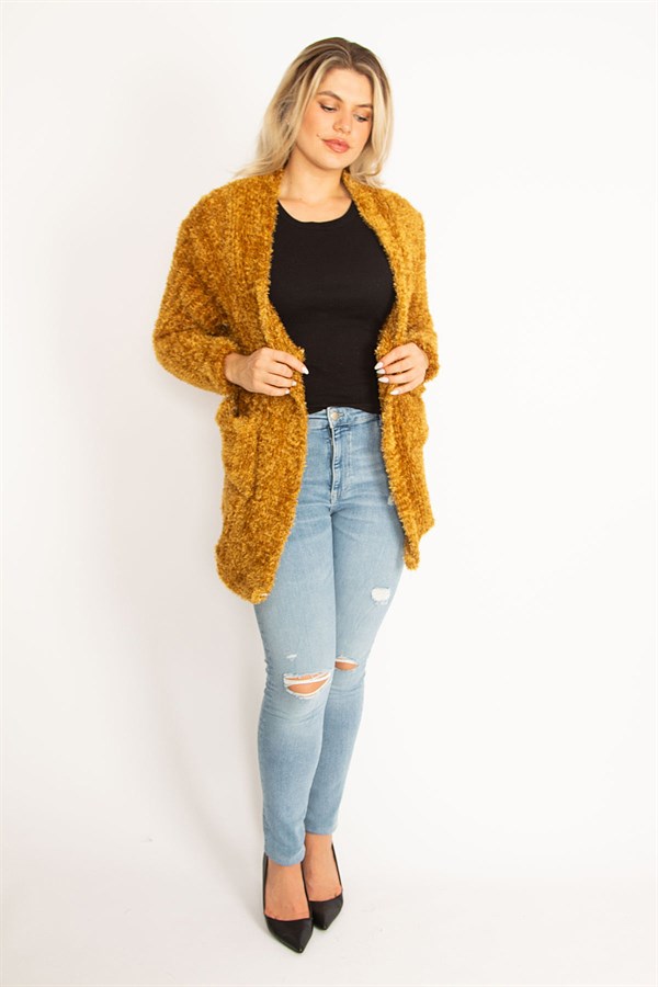 Kadın Safran Cepli Kalın Triko Hırka 65N34602