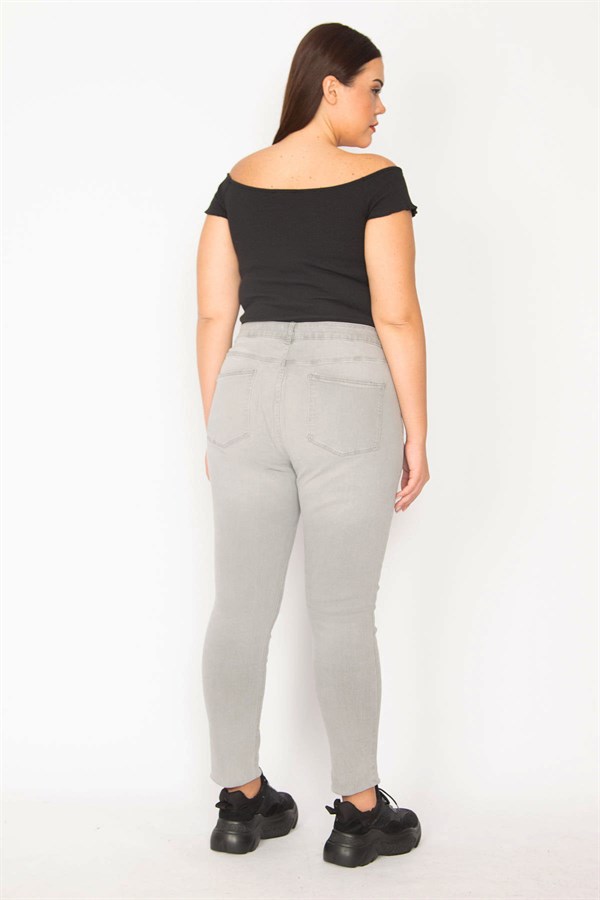 Kadın Gri Likralı Kot Yırtık Detaylı 5 Cepli Skınny Pantolon 65N29525