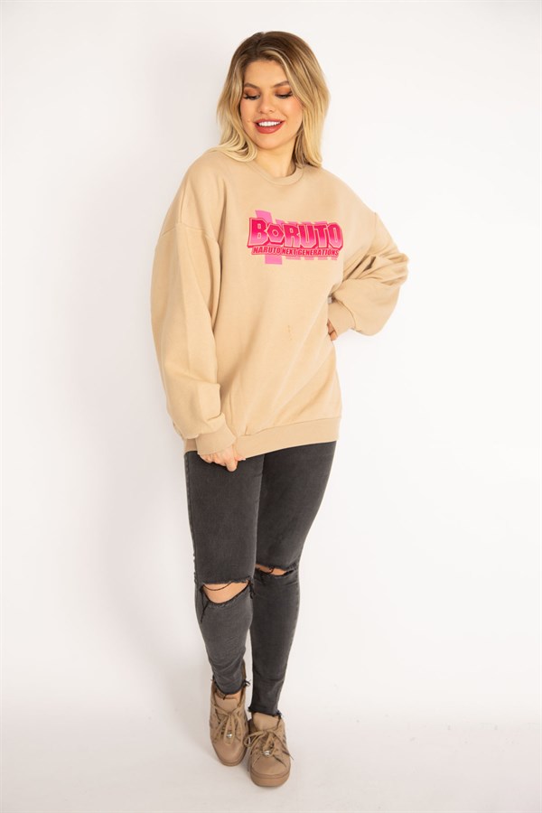 Kadın Camel İçi Şardonlu 3 İplik Kumaş  Sweatshirt 65N35086