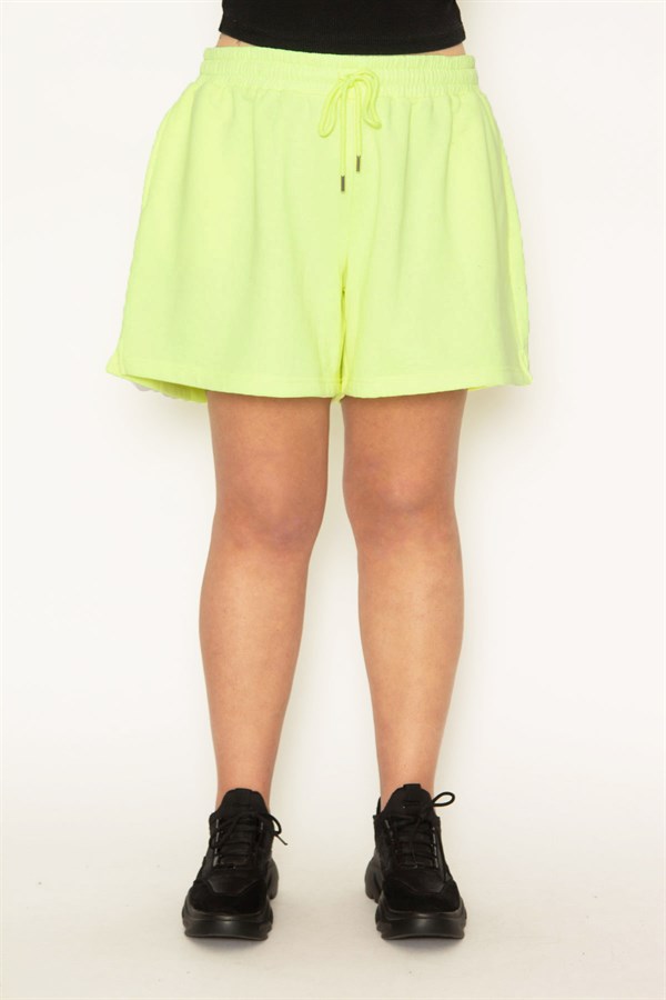Kadın Fosfor Polar Kumaş Bel Lastik Ve Bağcıklı Yan Cepli Şort 65N31550