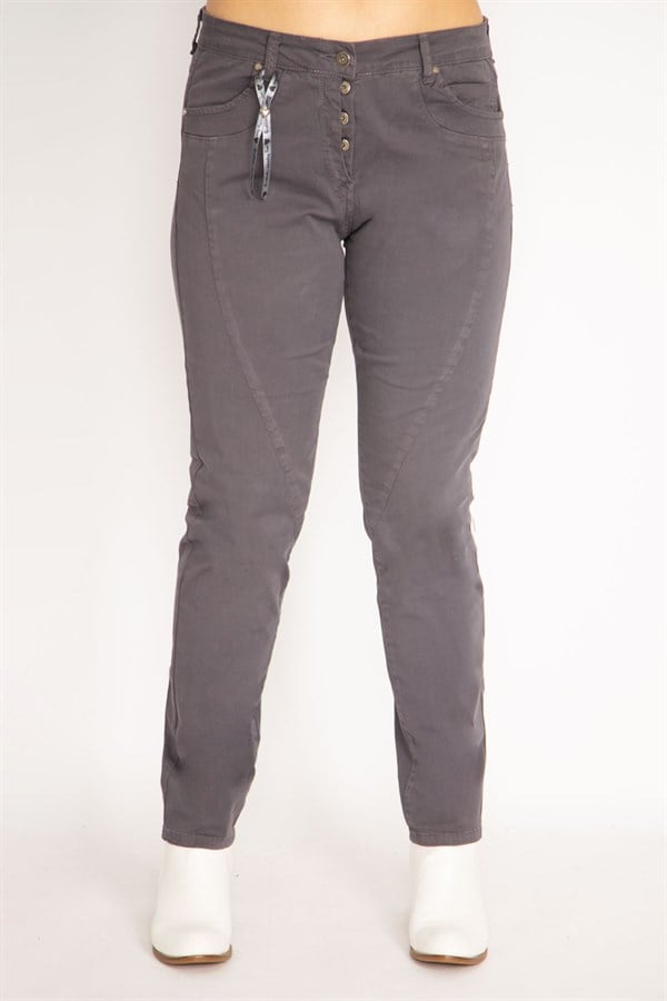 Kadın Füme Likralı Gabardin Kumaş Kup Detaylı Düğmeli Pantolon 65N35262