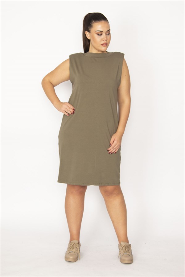 Kadın Haki Pamuklu Kumaş Omuzları Vatkalı Spor Elbise 65N29430