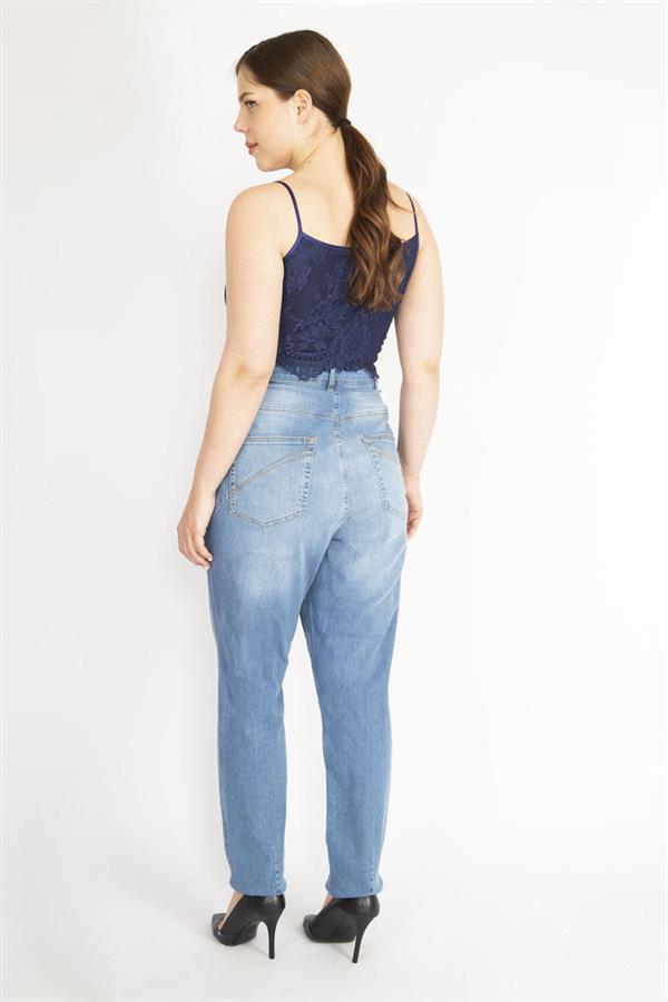 Kadın Büyük Beden Mavi Yüksek Bel 5 Cepli Likralı Kot Pantolon 65N36990