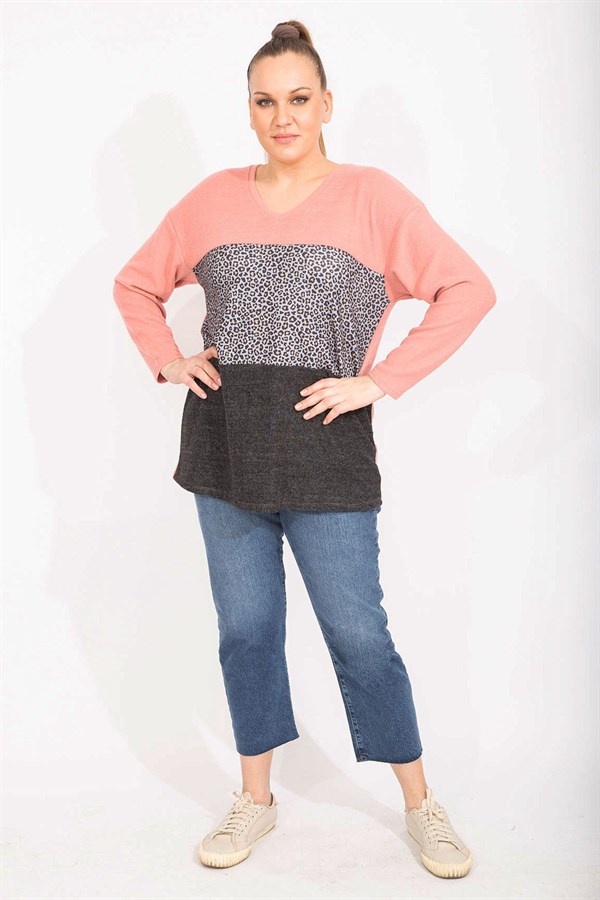 Women's Colorful Comfortable Cut Soft Fabric Color and Pattern Combined Sweatshirt 65N35489