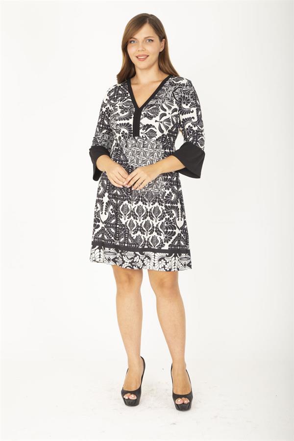 WOMEN'S BLACK V-NECK FLOUNCED SLEEVE DRESS