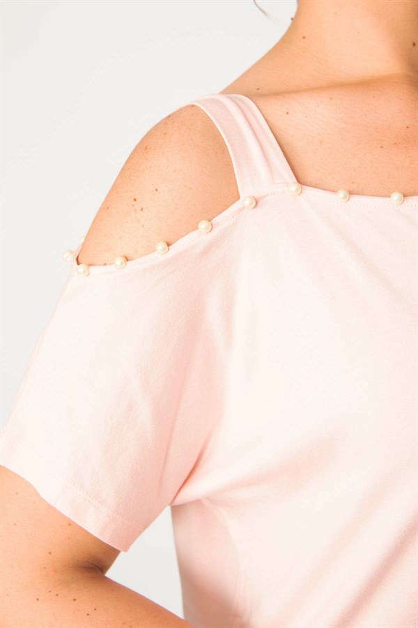 Kadın Pembe İnci Detaylı Askılı Bluz 65N33542