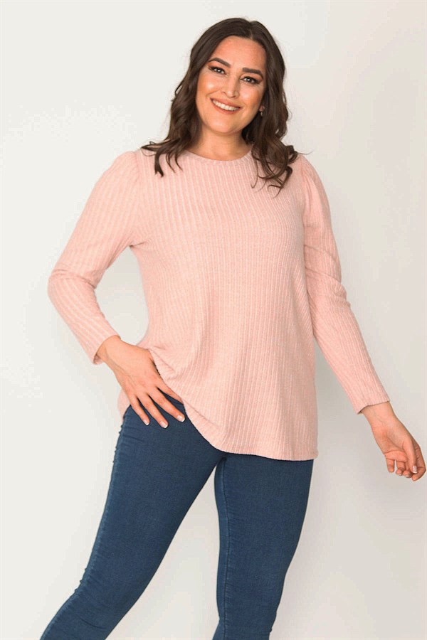 Kadın Pembe Kendin Çizgili Bisiklet Yaka Tunik 65N30416