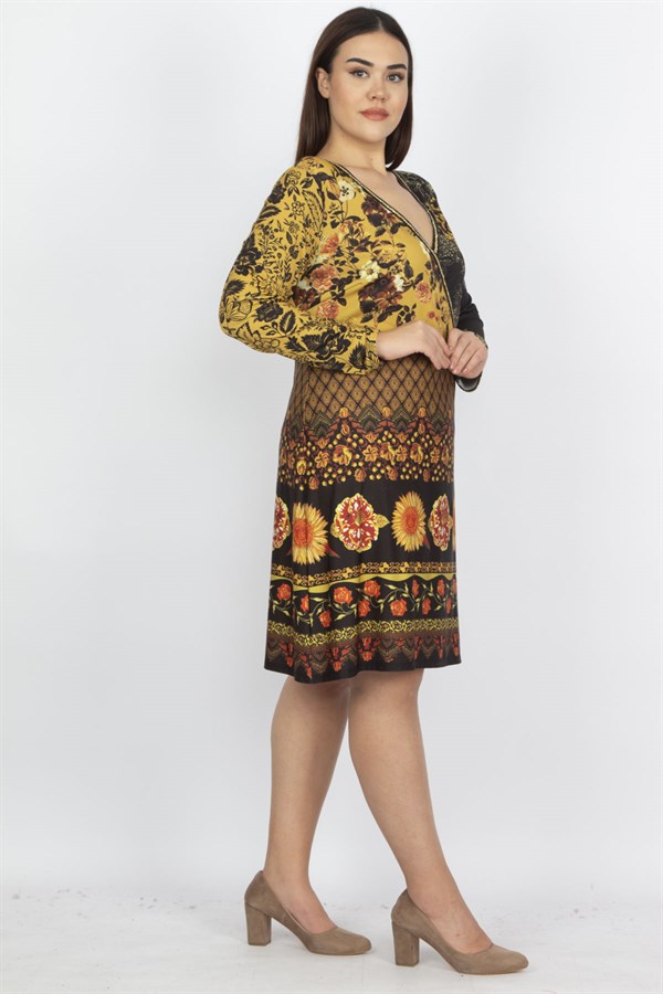 WOMEN'S COLORFUL DRESS WITH COLORFUL COLLAR AND GLITTER STRIPES