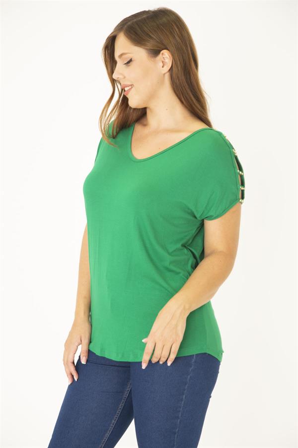 Kadın Bej Omuz Dekolteli İnci Detaylı Viskon Tunik 65N15453