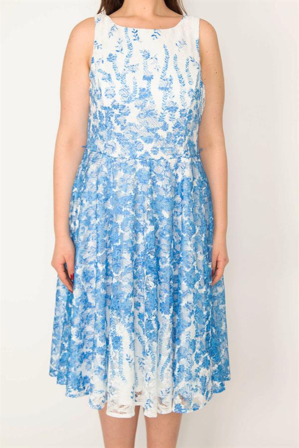 WOMEN'S BLUE BACK ZIPPERED LINED LACE DRESS