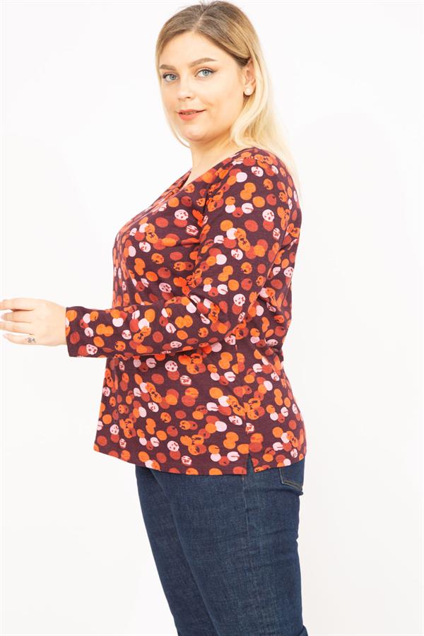 Kadın Renkli Büyük Beden Pamuklu Kumaş Yaka Detaylı Bluz 65N35772