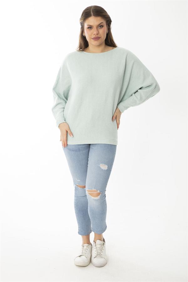 Kadın Büyük Beden Lila Yarasa Kol Kendinden Çizgili Yün Viskon Bluz 65N37007