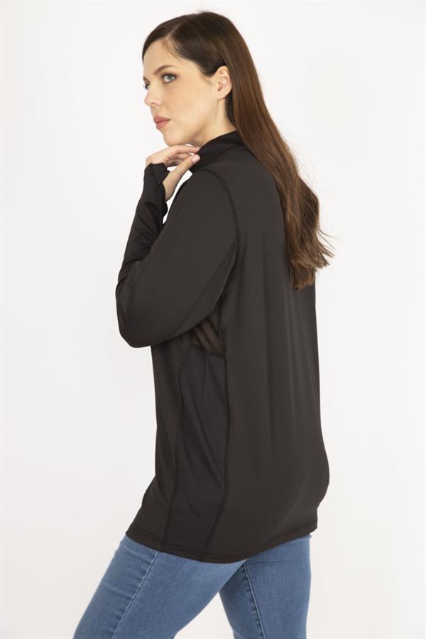 Women's Black Plus Size Front Placket Zippered Sweatshirt