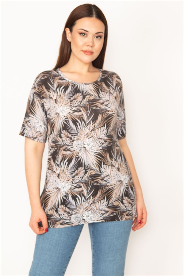 KADIN VİZON BİSİKLET YAKALI DESENLİ BLUZ