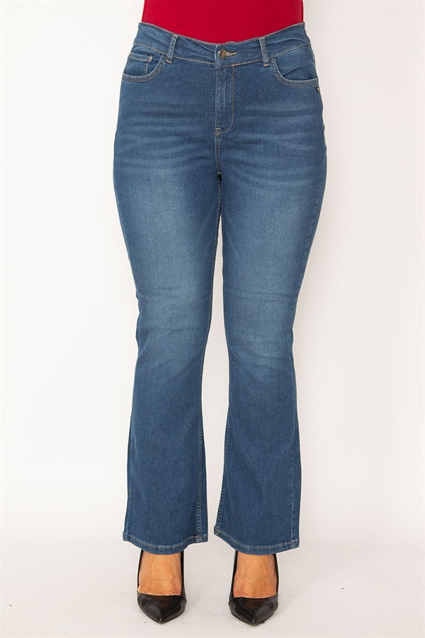 Kadın Lacivert Geniş Paça Likralı Kot Pantolon 65N34222