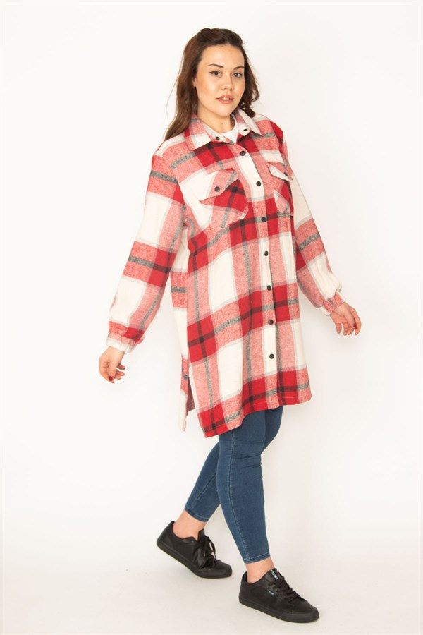 Kadın Bordo Önü Çıtçıt Düğmeli Oduncu Gömlek 65N32726