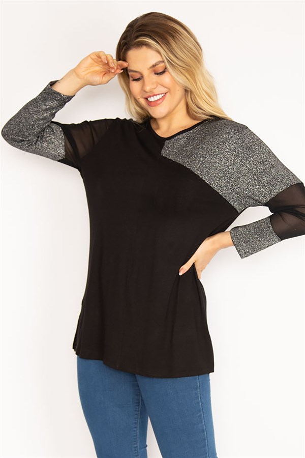 Kadın Siyah Sim Detaylı Bluz 65N35187