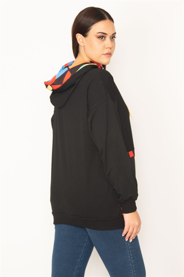 Kadın Siyah Kapşonlu Ön Yazılı Sweatshirt 65N31325