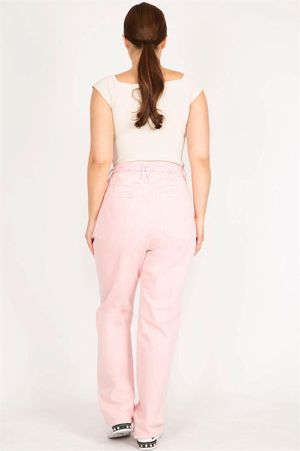 Kadın Pembe Büyük Beden 5 Cepli Likrasız Kot Pantolon
