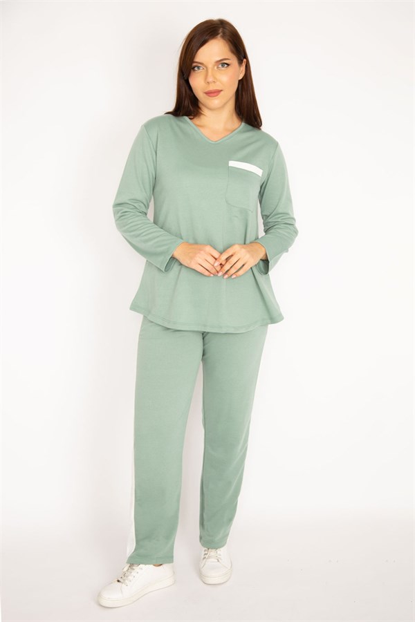 Kadın Camel V Yakallı Bluz Pantolon Takım 65N34658