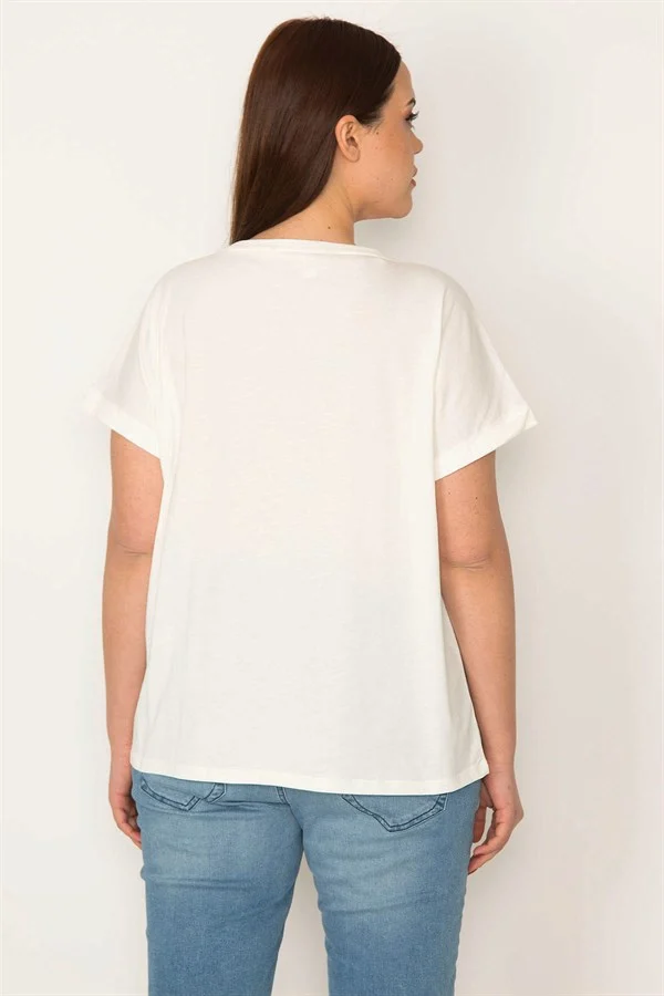 KADIN BEYAZ PAMUKLU KUMAŞ SİM VE BASKI DETAYLI BLUZ