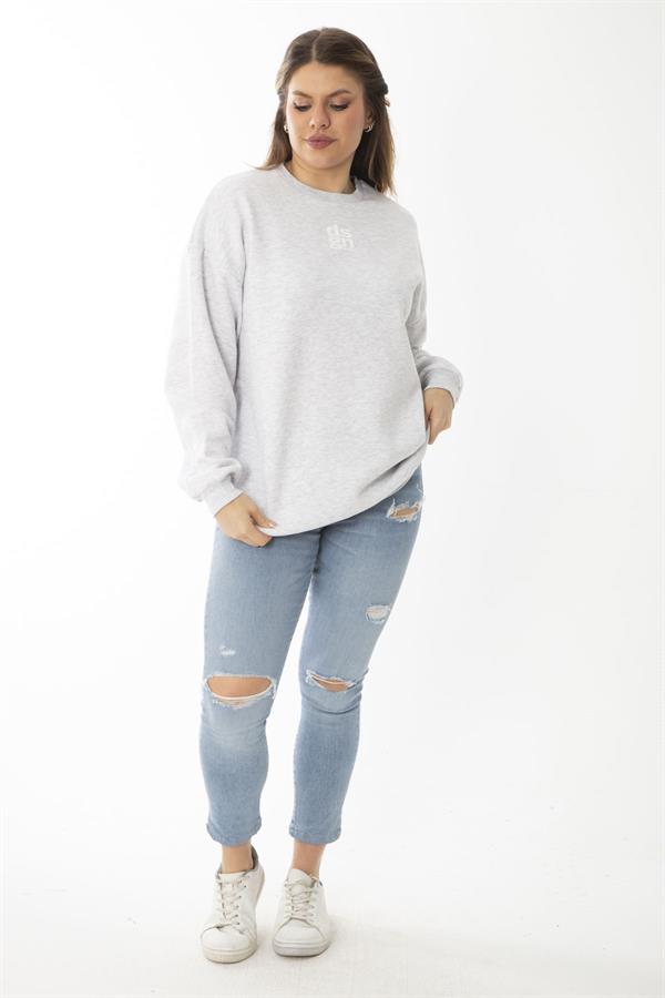 Women's Plus Size Gray Ruffled Swatshirt 65N37009