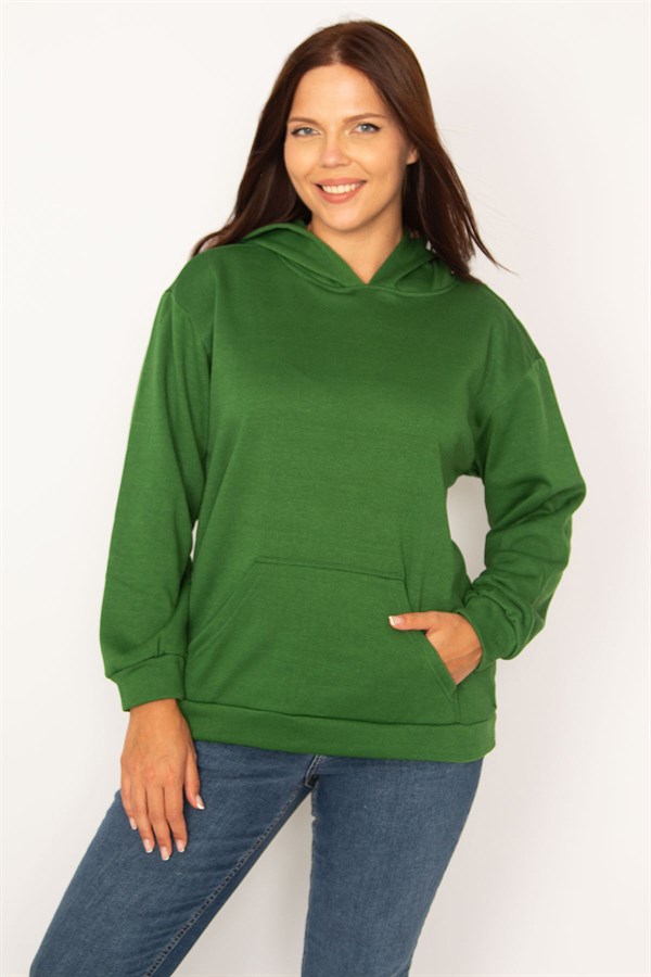 Women's White Hooded Kangaroo Pocket Fleece Sweatshirt with Raised Inside 65N34583
