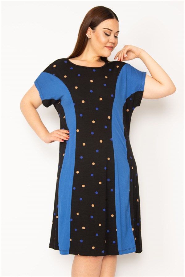 Kadın Saks Puan Desenli Kuplu Elbise 65N33226