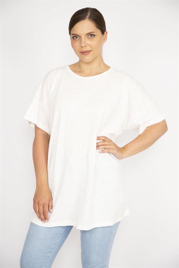 Kadın Kemik Büyük Beden Bisiklet Yakalı Kısa Kollu Bluz