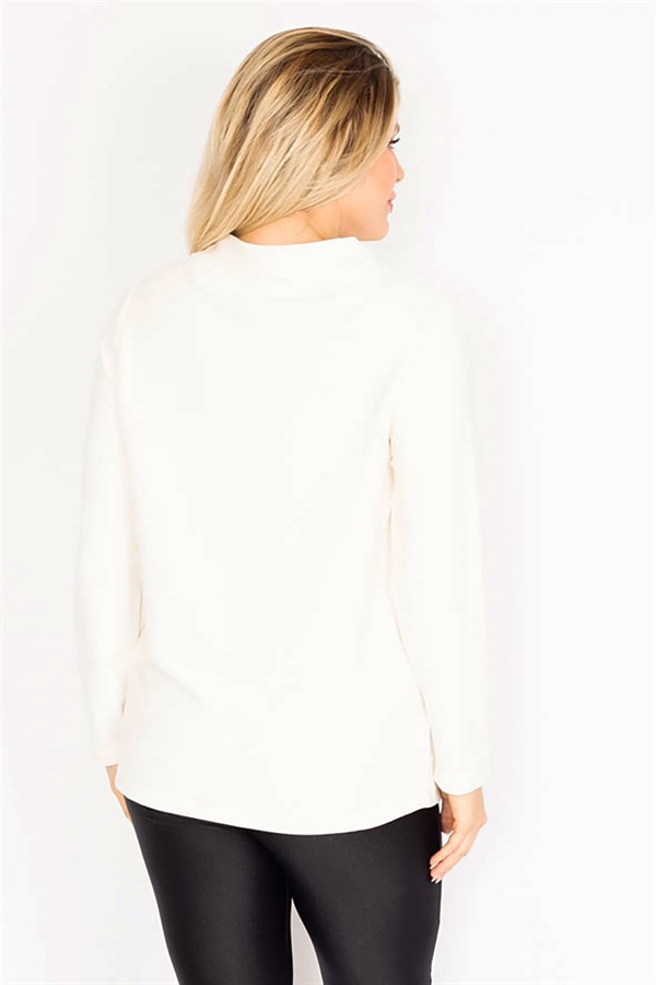 Kadın Kemik Yakası Kuşgözü Bağcıklı Taş Ve Baskı Detaylı Sweatshirt 65N34993