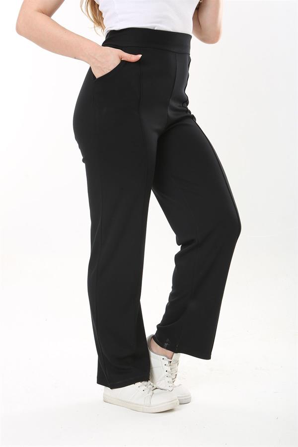 Kadın Büyük Beden Füme Ütü İzi Çima Dikişli Likralı Yan Cepli Pantolon 65N37564