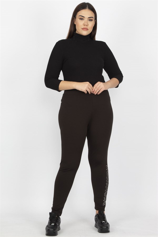 KADIN SİYAH PAÇASI TAŞ DETAYLI TAYT PANTOLON