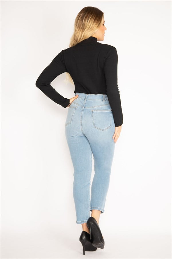 Kadın Mavi Kup Detaylı Kot Pantolon 65N35142