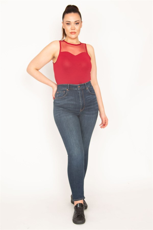 Kadın Lacivert 5 Cep Likralı Süper Skinny Jean Pantolon 65N35381