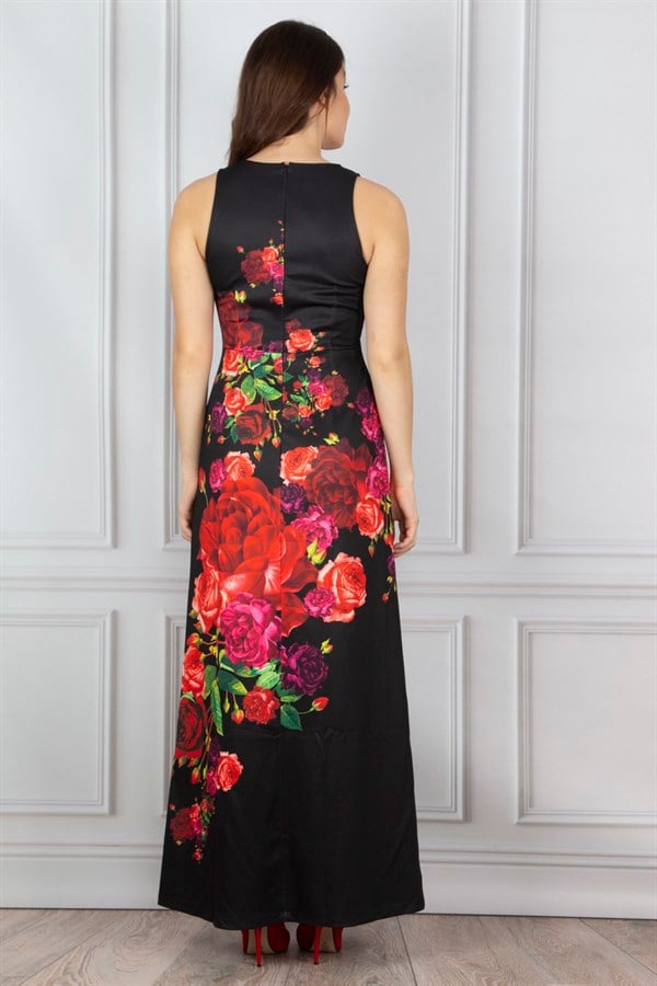Women's Black Floral Patterned Dress 26A11200