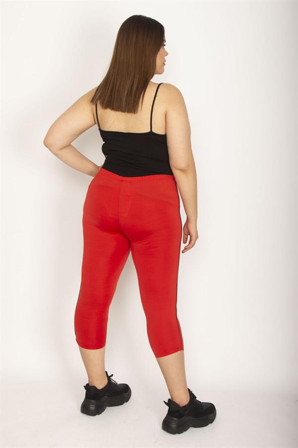 Kadın Nar Büyük Beden Yan Şeritli Spor Kapri 65N35624