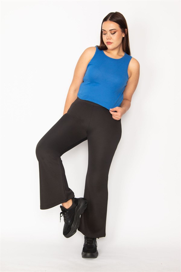 Kadın Siyah Geniş Paça Strech Pantolon 65N35423