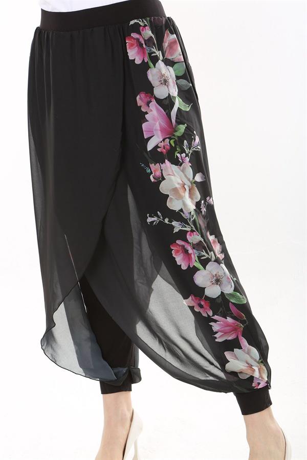 Kadın Büyük Beden Lacivert İçi Viskon Pantolonlu Şifon Anvelop Görünümlü Şalvar   65N37631