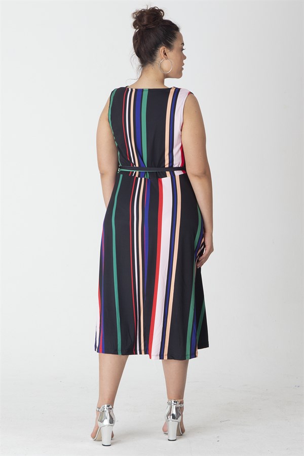 Kadın Siyah Anvelop Çizgili Elbise