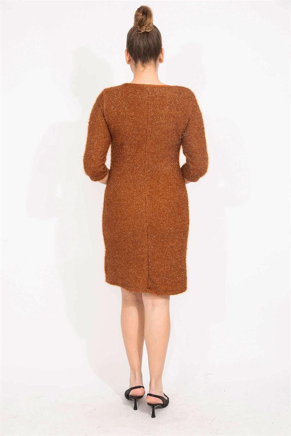 Kadın Bordo Simli Buklet Kumaş Astarlı Elbise 65N35530