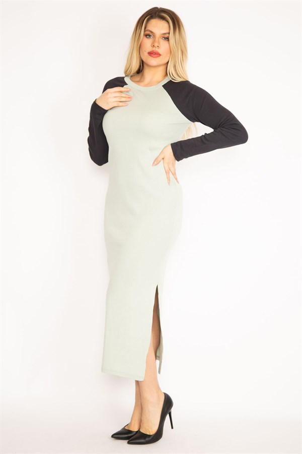 Kadın Yeşil Kol Detaylı Uzun Elbise 85N7277