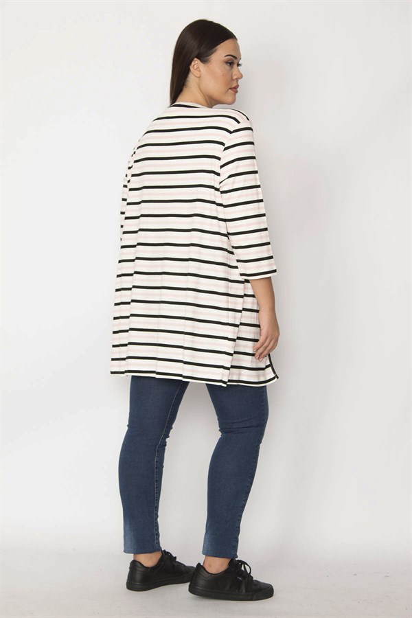 Kadın Kemik Pamuklu Kumaş Çizgili Hırka 65N29664