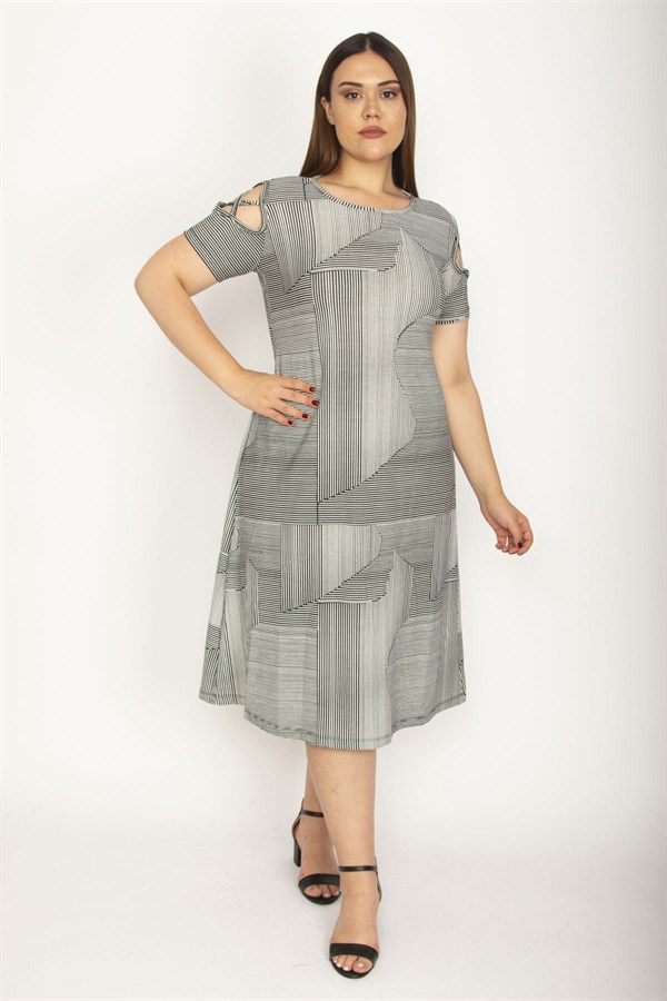 Kadın Gri Omuz Detaylı Elbise 65N26571