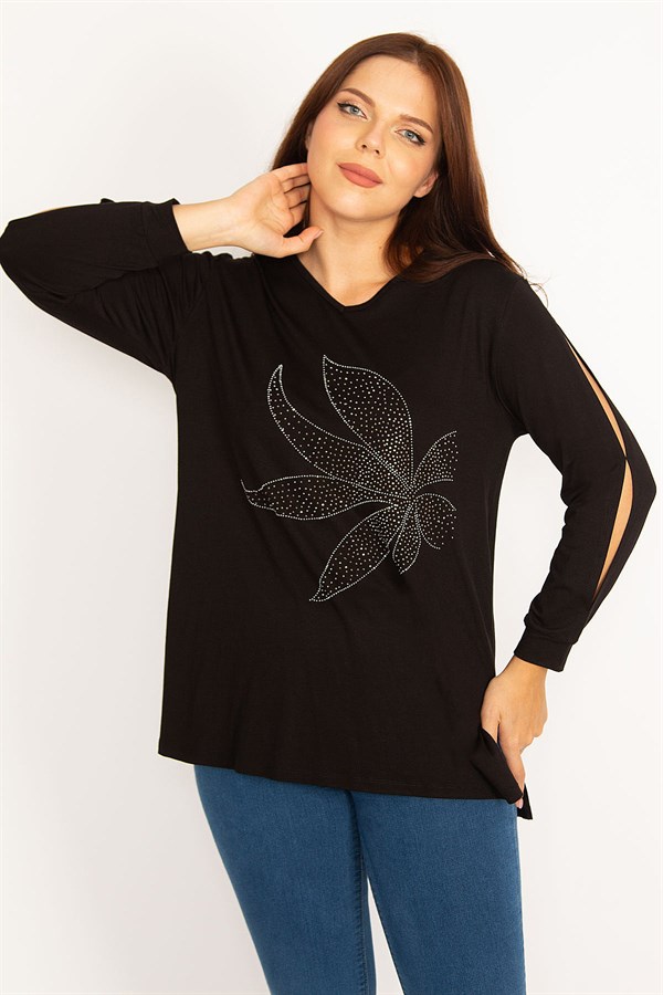 Kadın Bordo Kol Dekolteli Taş Detaylı Bluz 65N34764