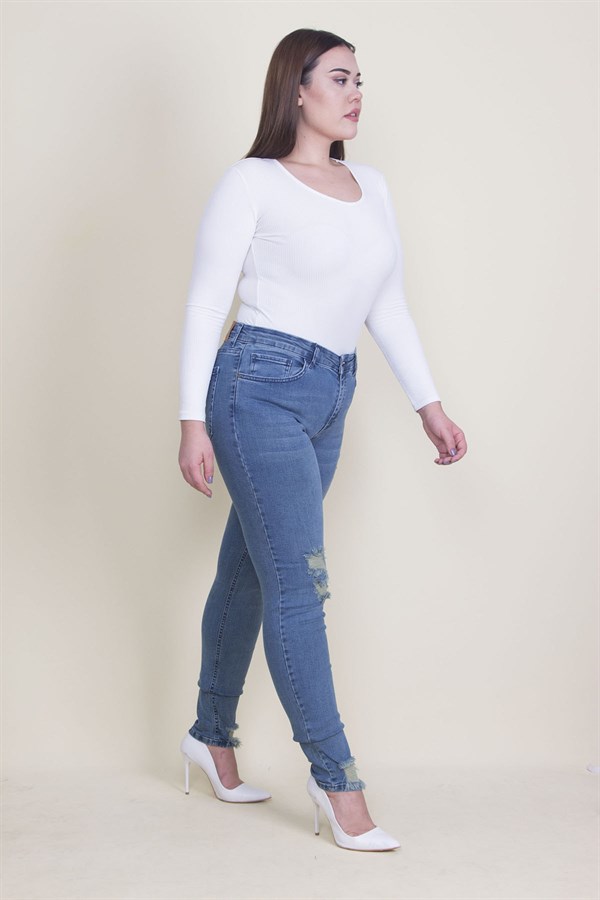 Kadın Mavi Yırtık Detaylı Likralı Kot Skinny Pantolon 65N35338