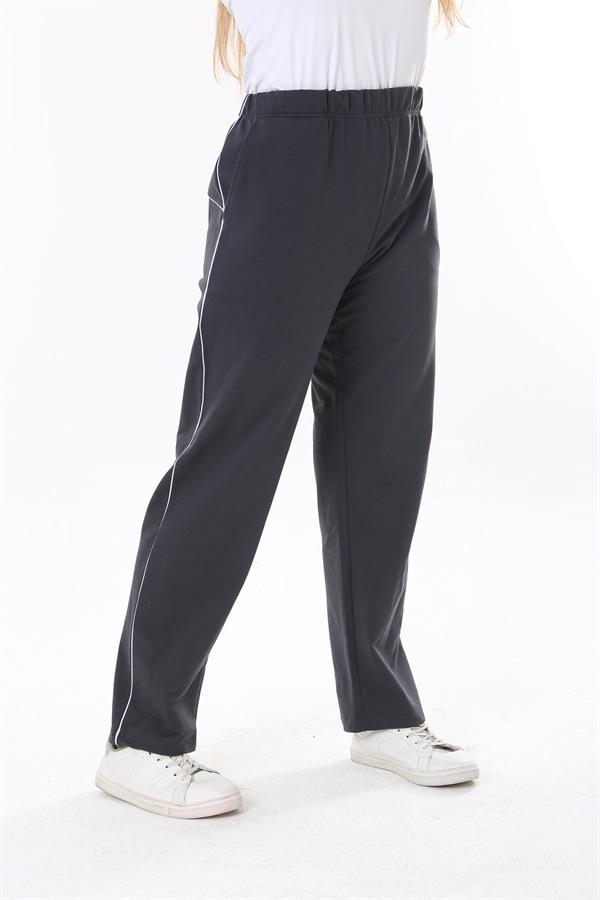 Kadın Büyük Beden Füme Biye Detaylı Yan Cepli Beli Lastikli Eşofman Alt 65N37840