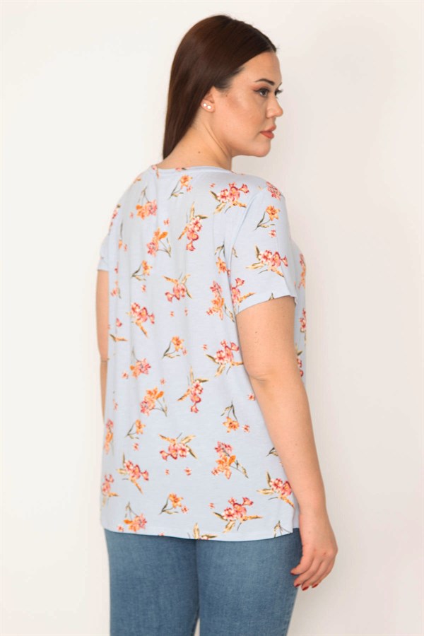 KADIN MAVİ YAKASI GİPE LASTİKLİ KISA KOLLU TUNİK